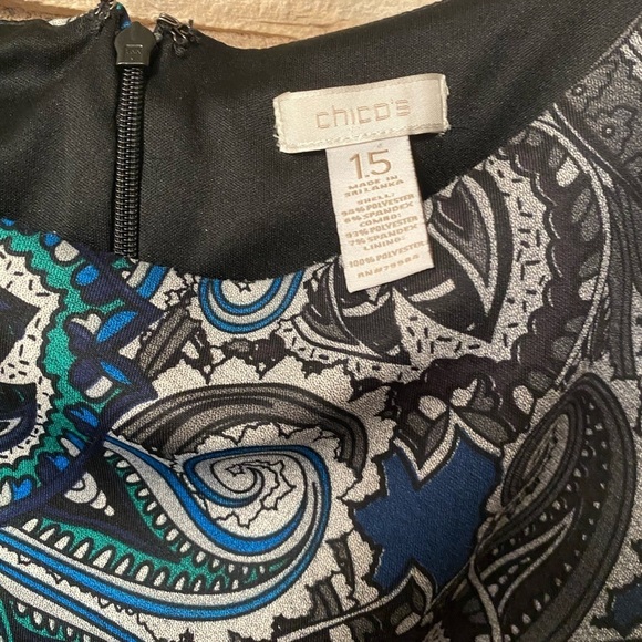 Chicos Dress Size 1.5 Omber Paisley Carbon Blue Sleeveless Sheath,Soft& stretchy - Picture 3 of 10